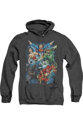 Gildan Justice League of America Jl Assemble Adult Heather Hoodie / Hooded Sweatshirt