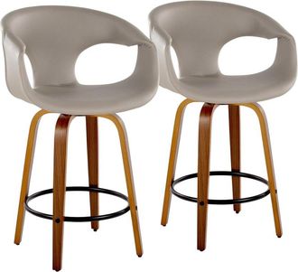 LumiSource Set Of 2 Curva 26In Mid-Century Modern Fixed-Height Counter Swivel Stools With Footrest