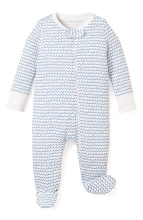 Petite Plume Wave Stripe Pima Cotton Footie in Blue at Nordstrom, Size 6-12M