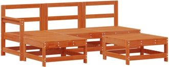 vidaXL Conjunto De Sof&aacute;s De Jard&iacute;n 5 Pcs Marr&oacute;n Cera Pino Macizo Vidaxl