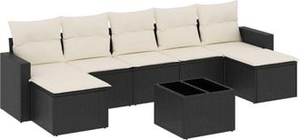 vidaXL Set De Sof&aacute;s De Jard&iacute;n 8 Piezas Y Cojines Rat&aacute;n Sint&eacute;tico Negro Vidaxl