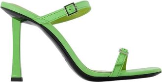 by FAR Groene Leren Vierkante Neus Muiltjes - Dames - Muiltjes - Groen - 41 EU - Leer - Schoenen