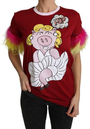 Dolce & Gabbana Womens Pig Marilyn Tee Tsh4846 Short Sleeves - Dark Red Cotton - Size EU 40 (Womens)