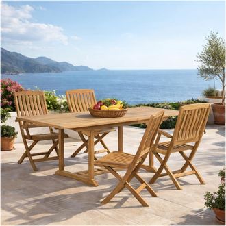 Wanda Collection Conjunto De Mesa De Jard&iacute;n De Teca Nina 160/210 Y 4 Sillas Lisato