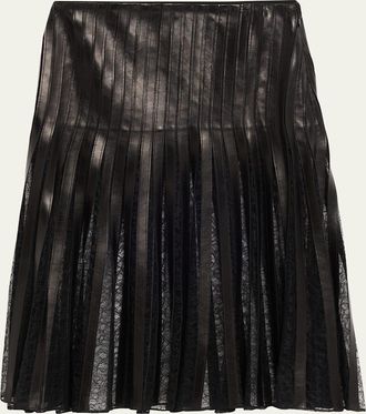 Brandon Maxwell Alix Lace-Inset Pleated Leather Midi Skirt