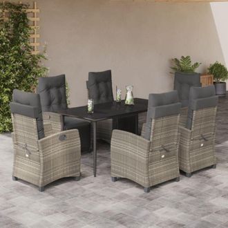 vidaXL Set Comedor Jard&iacute;n 7 Pzas Y Cojines Rat&aacute;n Sint&eacute;tico Gris Claro Vidaxl