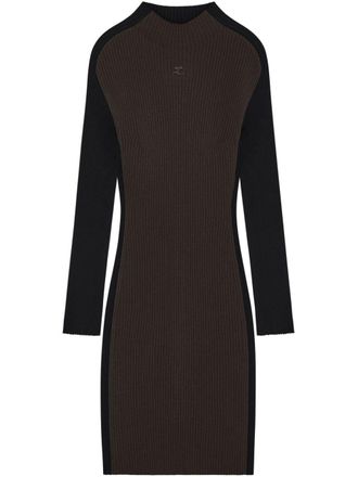 Courrèges colour-block ribbed-knit mini dress - Brown