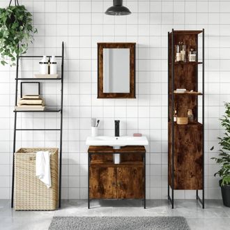 Berkfield Home Durable 3 Piece Bathroom Furniture Set Smoked Oak Engineered Wood in Brown