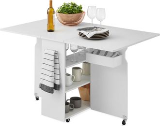 Best Choice Products Multipurpose Folding Table w/ Wheels, 3 Storage Shelves, Cubby, Handle