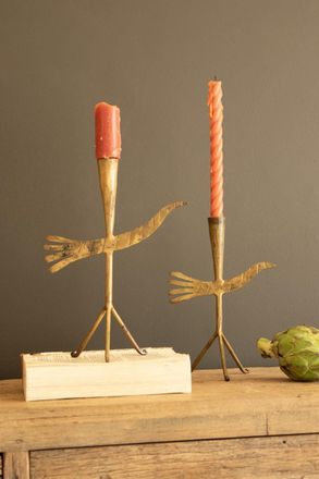 Kalalou Set Of Two Taper Candle Holders - Birds