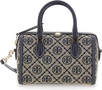 Tory Burch T Monogram Petite Barrel Bag - Dames - Tassen - Blauw - Maat: ONE Size Katoen