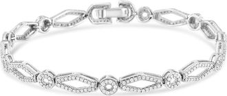 House of Brilliance Silver 1 1/2 Cttw Diamond Studded Circle and Kite-Shaped Link Bracelet in White at Nordstrom