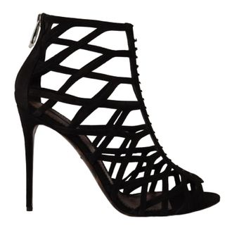 Dolce & Gabbana Womens Cage Sandals Black Suede Heels Leather - Size EU 41