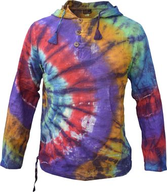 Gheri Tie Dye Cotton Light Summer Hippie Psychedelic Bohemian Grandad Hoodie Rainbow Side Spiral X-Large