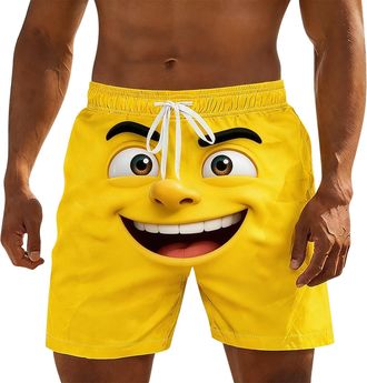 Generic Novelty Swim Trunks Men Funny Emoji Print Board Shorts Mens Loose Fit Elastic Waist Drawstring Lightweight Quick Dry Beach Shorts Casual Holiday Swimm