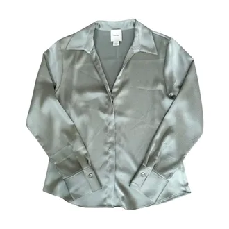 Calvin Klein Shirts, female, Green, Size: XS Hammered Satin Fitted Shirt