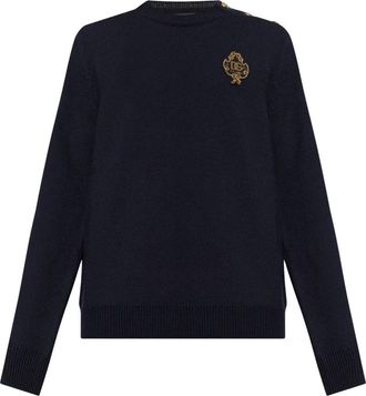 Dolce & Gabbana Wol trui met applicatie - Heren - Ronde hals truien - Blauw - L - Wol - Truien & Vesten