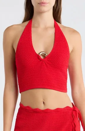 Kulani Kinis Ring Knit Halter Cover-Up Crop Top in Sunset Siesta at Nordstrom, Size X-Small