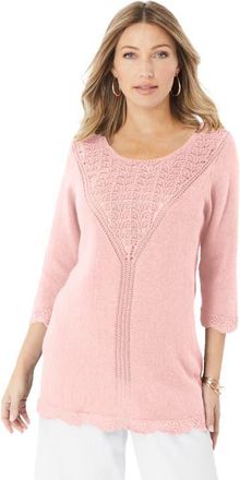 Roaman's Lace Knit Pullover Sweater in Soft Blush at Nordstrom, Size 24