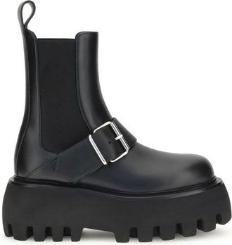 Alexander McQueen Black Calf Leather Bos Taurus Ankle Womens Boots