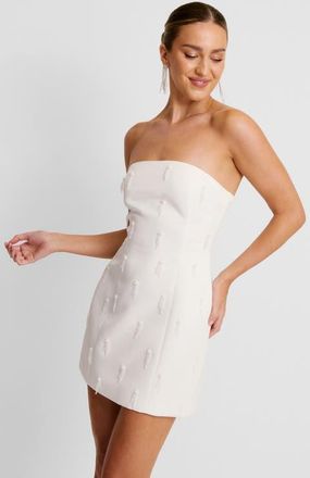 Six Stories Bandeau Embellished Diamante Mini Dress in White at Nordstrom, Size 8