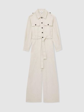 Reiss Cream Wide Leg Utility Jumpsuit, 18