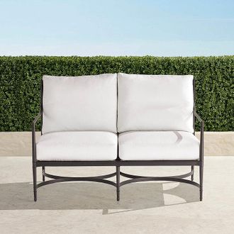 Frontgate Angelina Loveseat with Cushions in Jet Black Aluminum - Standard, Vista Boucle Alabaster - Frontgate
