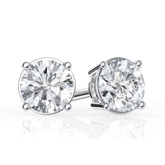 Grown Brilliance 1 Carat Round Lab Grown Diamond Stud Earrings In 14K White Gold, Push Back, F Color, Vs Clarity, 4 Prong Setting