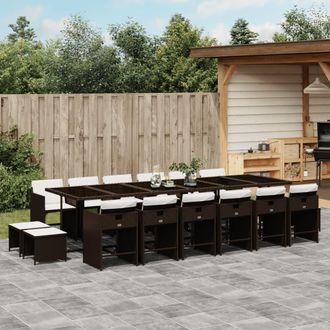 vidaXL Set De Muebles Jard&iacute;n 17 Pzas Y Cojines Rat&aacute;n Sint&eacute;tico Marr&oacute;n Vidaxl