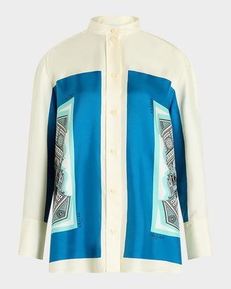 C&acirc;llas Milano Lyn Oversized Geometric-Print Silk Shirt