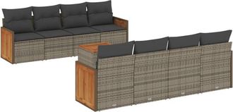 vidaXL Vidaxl - Set De Muebles De Jard&iacute;n 9 Pzas Y Cojines Rat&aacute;n Sint&eacute;tico Gris