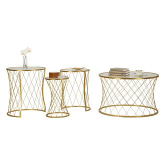 Dmora Dmora - Juego De 4 Mesas De Caf&eacute; Cabiaglio, Mesa De Centro Baja, Revistero Para Sof&aacute;, Estante De La Sala De Estar, 70x70 H55 Cm, Oro