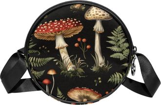 Generic Circle Crossbody Bag for Women, Mushroom Small Sling Bag Daypack with Zipper Adjustable Shoulder Straps Casual Ladies Girls Round Purse