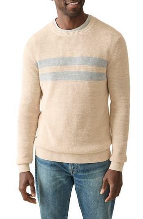 Faherty Sunwashed Stripe Textured Organic Cotton Crewneck Sweater in Dune Natural Surf Stripe at Nordstrom Rack, Size Xx-Large