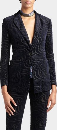 Giorgio Armani Swirl Jacquard Jersey Single-Breasted Blazer Jacket