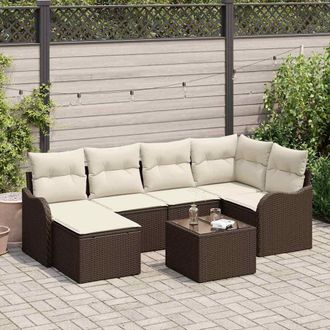 vidaXL Vidaxl - Set Divano Da Giardino Con Cuscino 7 Pcs Marrone Poly Rattan