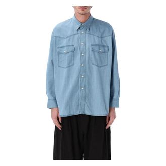 STUDIO NICHOLSON Denim Shirts, male, Blue, Size: S Denim Texana Shirt