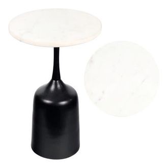 Jonathan Y Designs Pip 20.25 Classic Designer Metal Drink Table and Decorative End Table with White Marble Round Top and Bell Pedestal Base in Antique Black