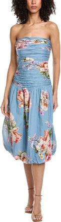 Hemant & Nandita Ruched Linen-Blend Midi Dress