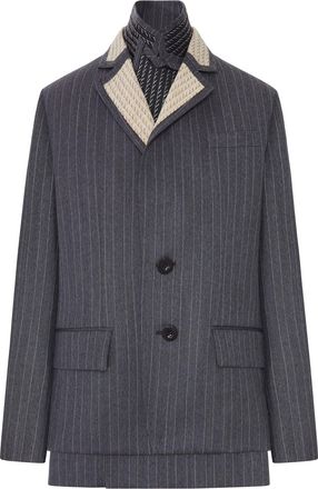 sacai PINSTRIPED BLAZER WITH CONTRASTING LAPELS AND EMBROIDERED DETAILS - Sacai - Woman