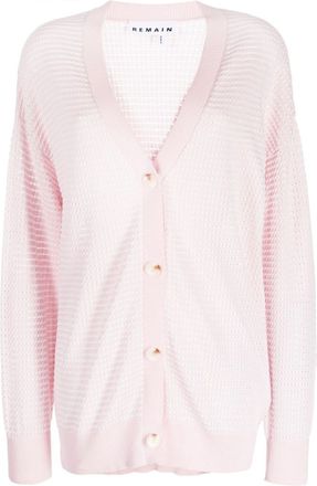 Remain open-knit V-neck cardigan - women - Viscose/Polyamide/Cotton - 38 - Pink