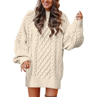 Generic Womens Jumpers Dress Casual Crew Neck Long Sleeve Chunky Cable Knitted Jumper Elegant Solid Chunky Knit Pullover Ladies Comfort Warm Sweater Loose Swe