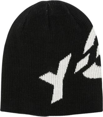 Yohji Yamamoto Graphic Logo Beanie - Heren - Hoeden - Zwart - ONE Size - Wol - Accessoires