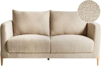 Beliani 2 Seater Sofa Beige Boucle Upholstery Wooden Legs with Armrests Living Room Reading Corner Modern Scandinavian Style GIMO