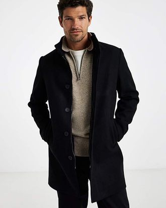 Jacamo Black Faux Wool Funnel Neck Coat