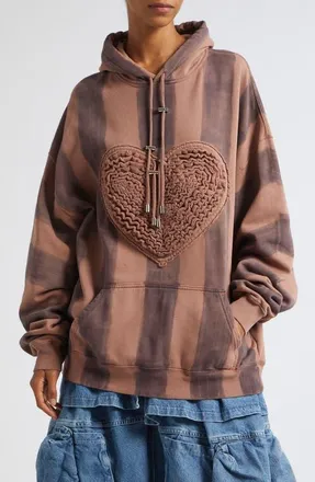 Collina Strada Soft Heart Oversize Fleece Hoodie in Earth Stripe at Nordstrom, Size X-Small