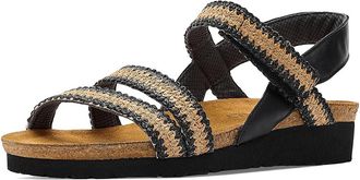 Naot Kayla Womens Sandals Jet Black Leather/Black/Brown Raffia : EU 42 (US Womens 11-11.5) M, Leather/Suede