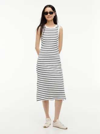 Tommy Hilfiger Womens Striped Rib-Knit Tank Dress - Ecru - XXL