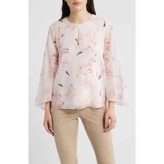 Anne Klein Texture Keyhole Top in Soft Blossom Multi at Nordstrom, Size X-Large