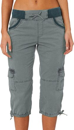 Generic Womens Cargo Capris 3/4 Length Shorts Summer Casual Drawstring Low Waisted Hiking Joggers Shorts Lightweight Outdoor Cropped Trousers Cargo Pants for 